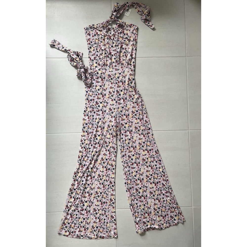 Free People Ditsy Floral Mock Neck Open Back Jumpsuit Womens XS Vibe Check NWT